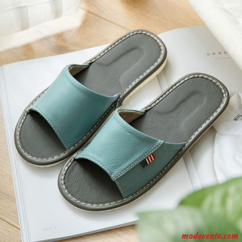 Chaussons Homme Cuir Intérieur Été Pur De Maison Femme Vert