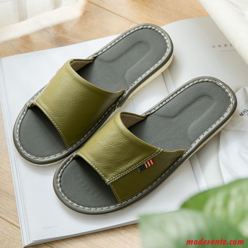 Chaussons Homme Cuir Intérieur Été Pur De Maison Femme Vert