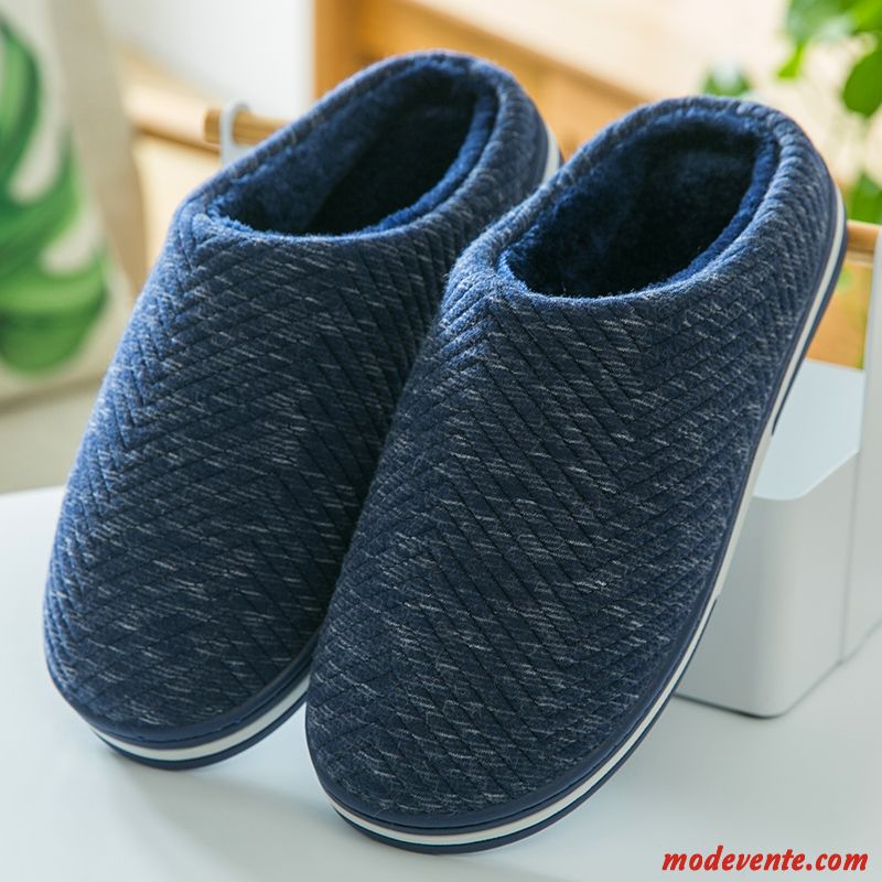 Chaussons Homme De Maison Fantaisie Antidérapant Chauds Intérieur Matelassé Bleu Marin Pure