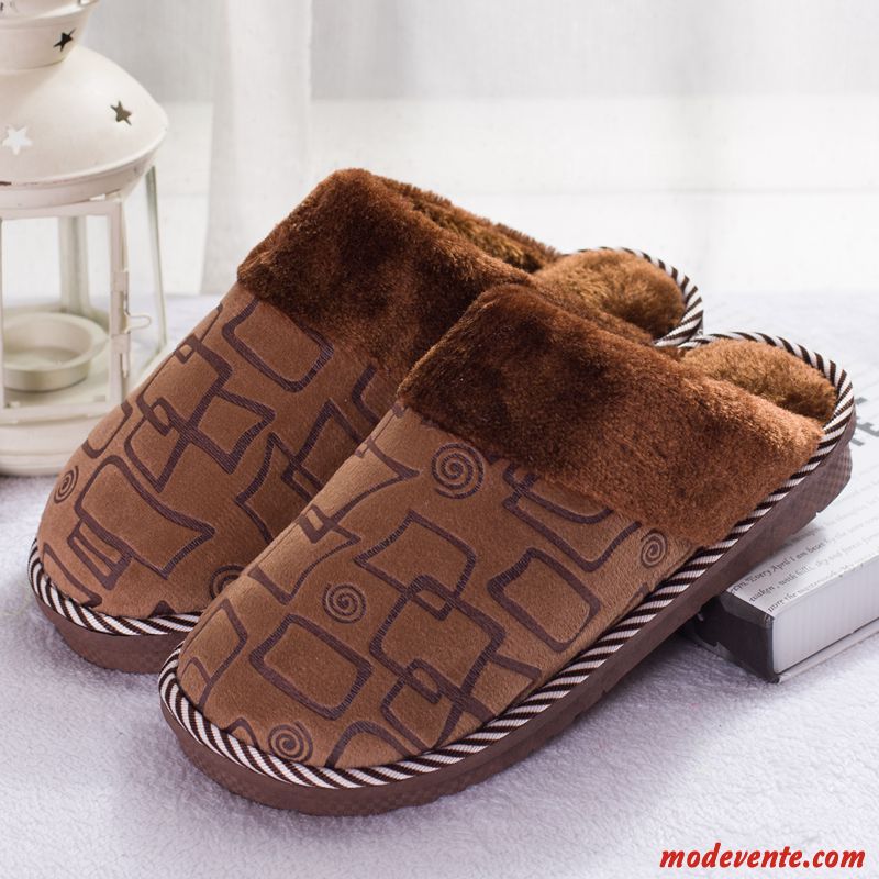 Chaussons Homme De Maison Matelassé Grande Taille Hiver Fantaisie Chauds Brun