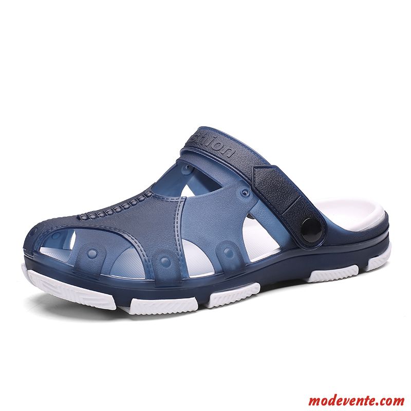 Chaussons Homme De Plein Air Mode Antidérapant Tongs Chaussons Plage Semelle Doux Bleu