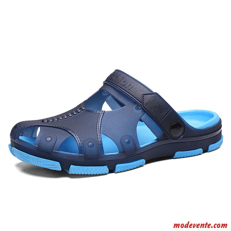 Chaussons Homme De Plein Air Mode Antidérapant Tongs Chaussons Plage Semelle Doux Bleu