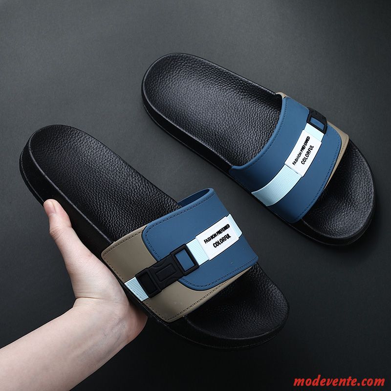 Chaussons Homme De Plein Air Été Tendance Semelle Doux Mode Plage Bleu