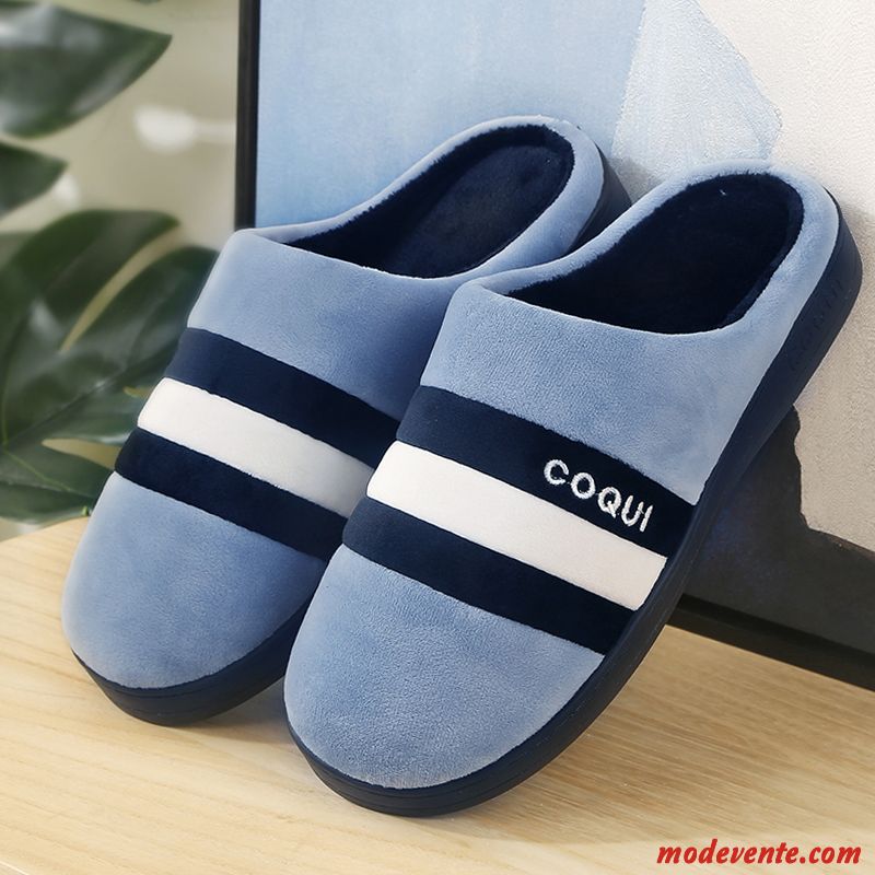 Chaussons Homme Fantaisie Antidérapant De Maison Femme Semelle Épaisse Chauds Bleu