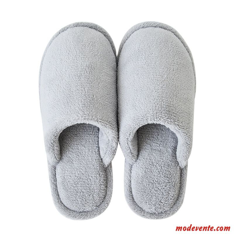 Chaussons Homme Intérieur Hiver Tongs Chaussons Fantaisie Chauds Semelle Épaisse Gris