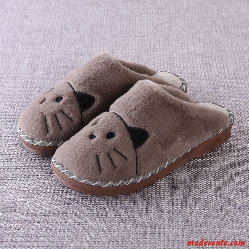 Chaussons Homme Matelassé De Maison Hiver Chauds Tongs Chaussons Antidérapant Gris