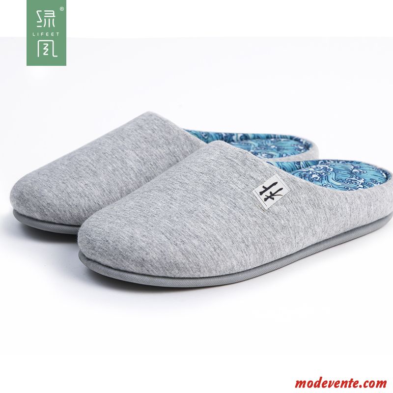 Chaussons Homme Matelassé Semelle Épaisse Hiver Fantaisie Intérieur Chauds Gris