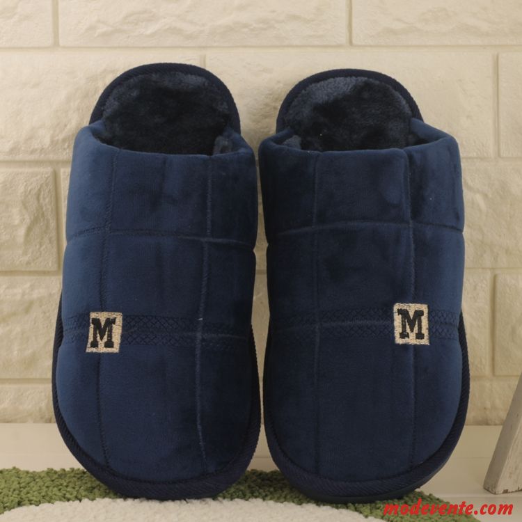 Chaussons Homme Renforcé Grande Taille Tongs Chaussons Antidérapant Gros Hiver Bleu Marin