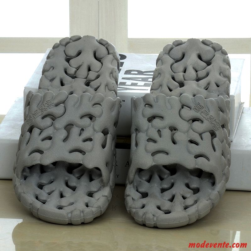 Chaussons Homme Salle De Bains Femme Creux Guipure Intérieur Été Fantaisie Gris