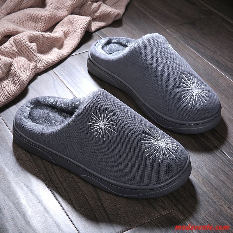 Chaussons Homme Semelle Doux Matelassé Femme De Maison Hiver Tongs Chaussons Bleu