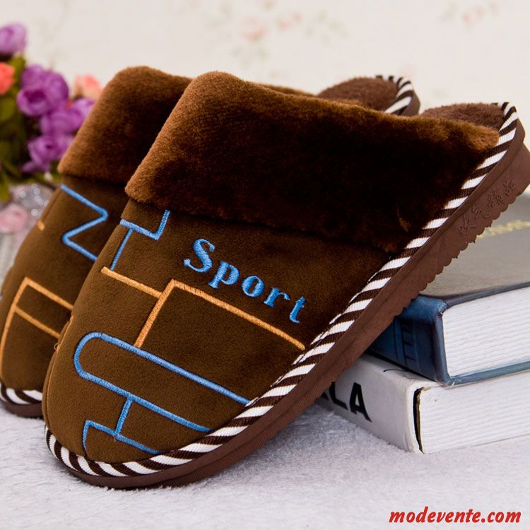 Chaussons Homme Semelle Épaisse Chauds Matelassé Tongs Chaussons Intérieur De Maison Gris