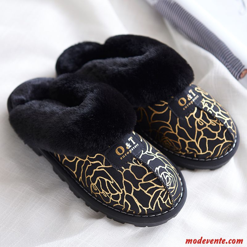 Chaussons Homme Semelle Épaisse Fantaisie Hiver Intérieur Femme Matelassé Noir