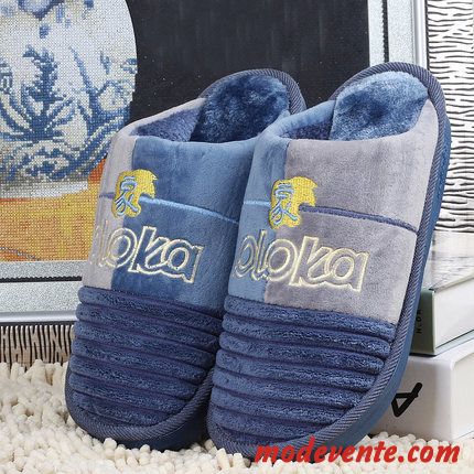 Chaussons Homme Semelle Épaisse Femme Chauds De Maison Extra Large Tongs Chaussons Bleu