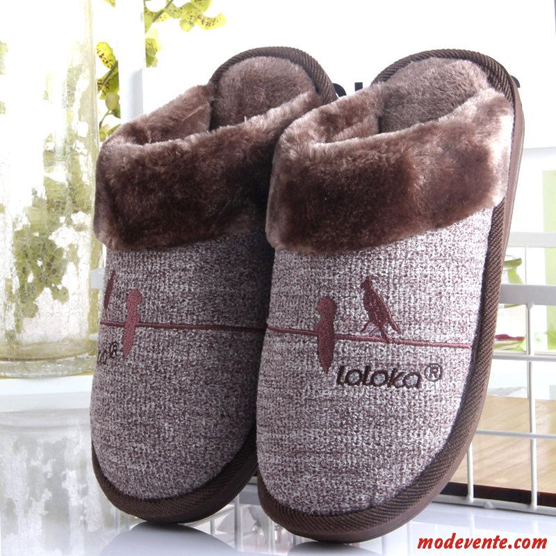 Chaussons Homme Semelle Épaisse Matelassé Intérieur De Maison Tongs Chaussons Hiver Gris