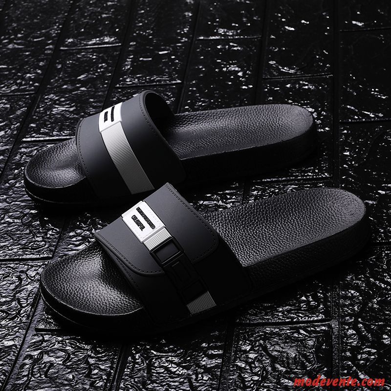 Chaussons Homme Été Plage Semelle Épaisse Tongs Chaussons Mode Outwear Noir