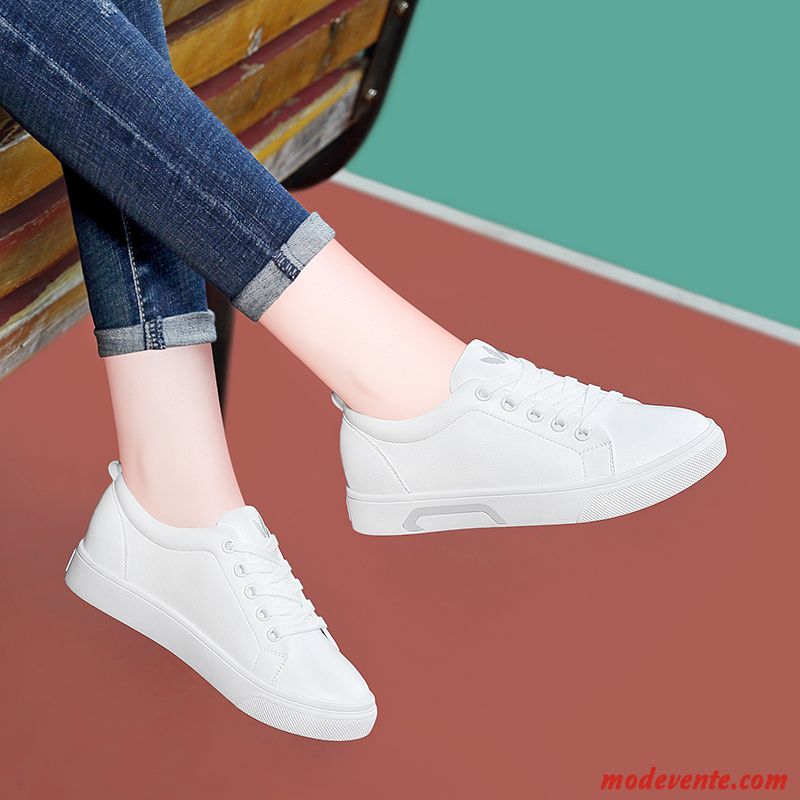 Chaussures Basses Femme Décontractée Étudiant Tous Les Assortis Chaussures De Skate Cuir Véritable Plates Blanc