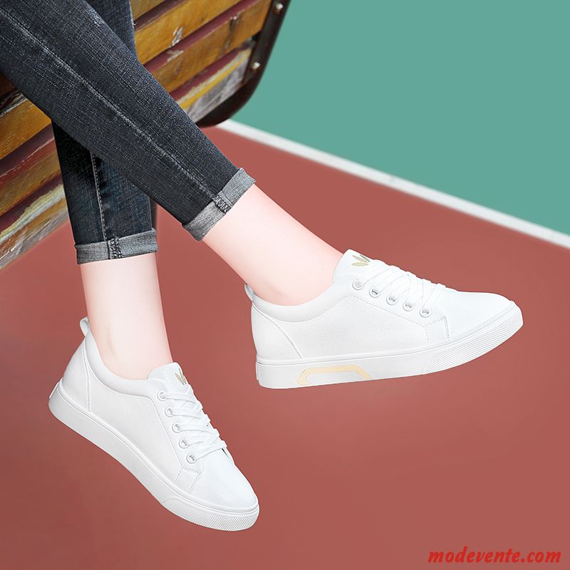 Chaussures Basses Femme Décontractée Étudiant Tous Les Assortis Chaussures De Skate Cuir Véritable Plates Blanc