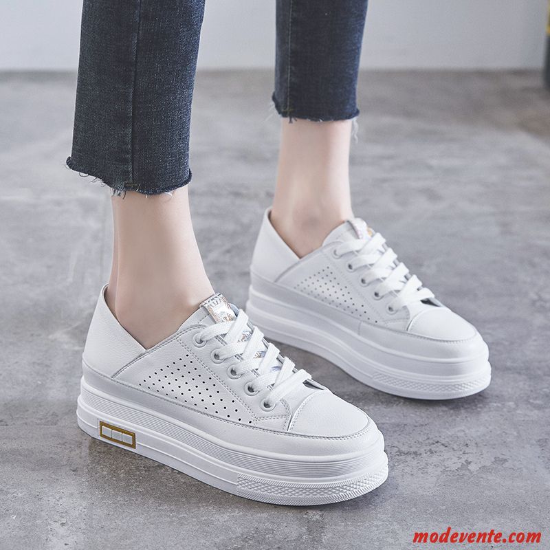 Chaussures Basses Femme Semelle Épaisse Printemps Tous Les Assortis Plateforme Étudiant Augmenté Blanc