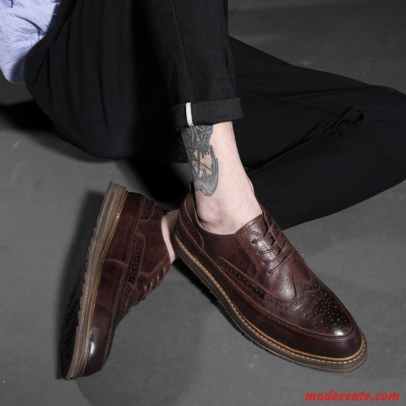 Chaussures De Ville Homme Angleterre Chaussures En Cuir Cuir Véritable Tendance Fleur Printemps Noir