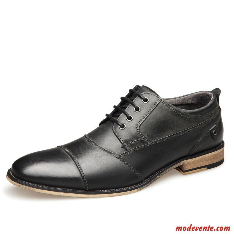 Chaussures De Ville Homme Angleterre Décontractée Chaussures En Cuir Cuir Véritable Entreprise Ultra Noir