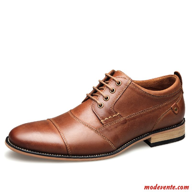 Chaussures De Ville Homme Angleterre Décontractée Chaussures En Cuir Cuir Véritable Entreprise Ultra Noir