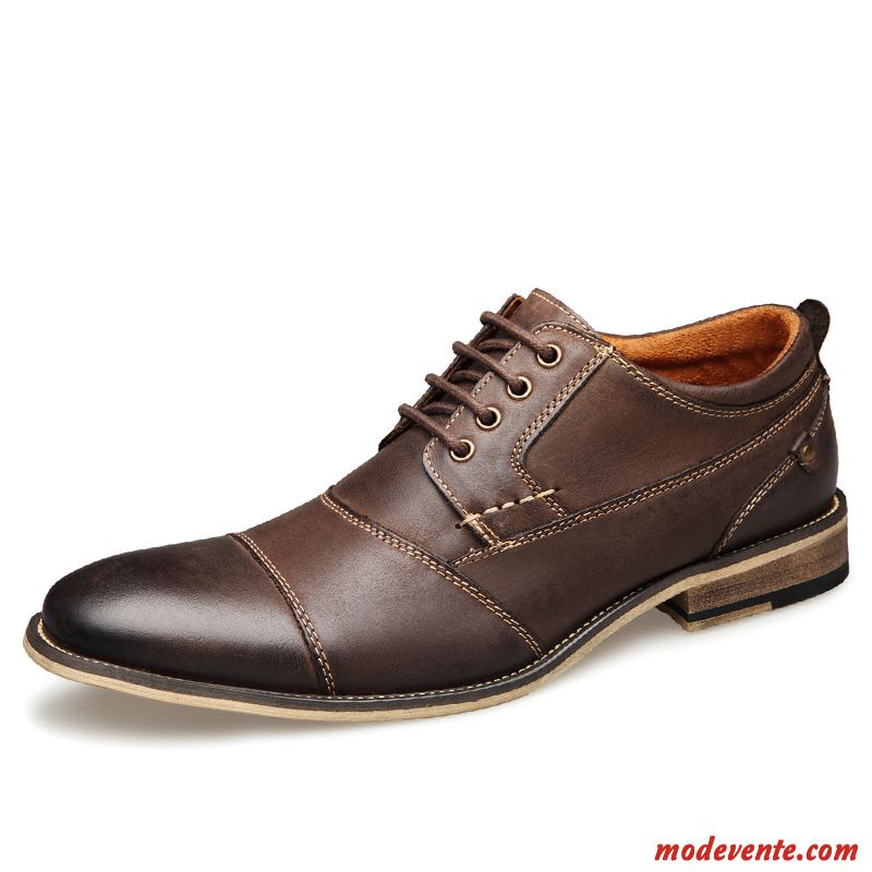 Chaussures De Ville Homme Angleterre Décontractée Chaussures En Cuir Cuir Véritable Entreprise Ultra Noir