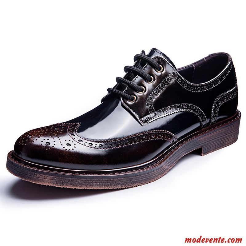 Chaussures De Ville Homme Chaussures En Cuir Rétro Cuir Véritable Costume Formel Entreprise Tendance Couleurs Mixtes Noir