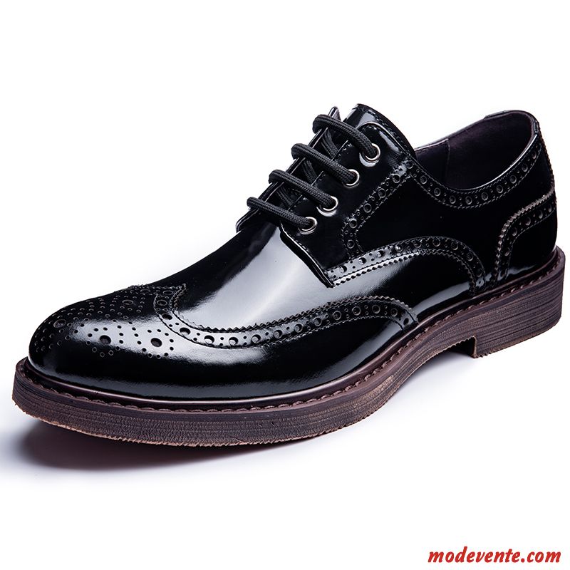 Chaussures De Ville Homme Chaussures En Cuir Rétro Cuir Véritable Costume Formel Entreprise Tendance Couleurs Mixtes Noir