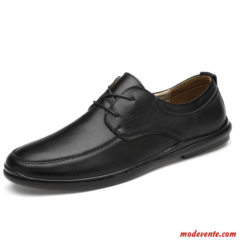 Chaussures De Ville Homme Cuir Véritable Bout Rond Printemps Angleterre Laçage Costume Formel Noir