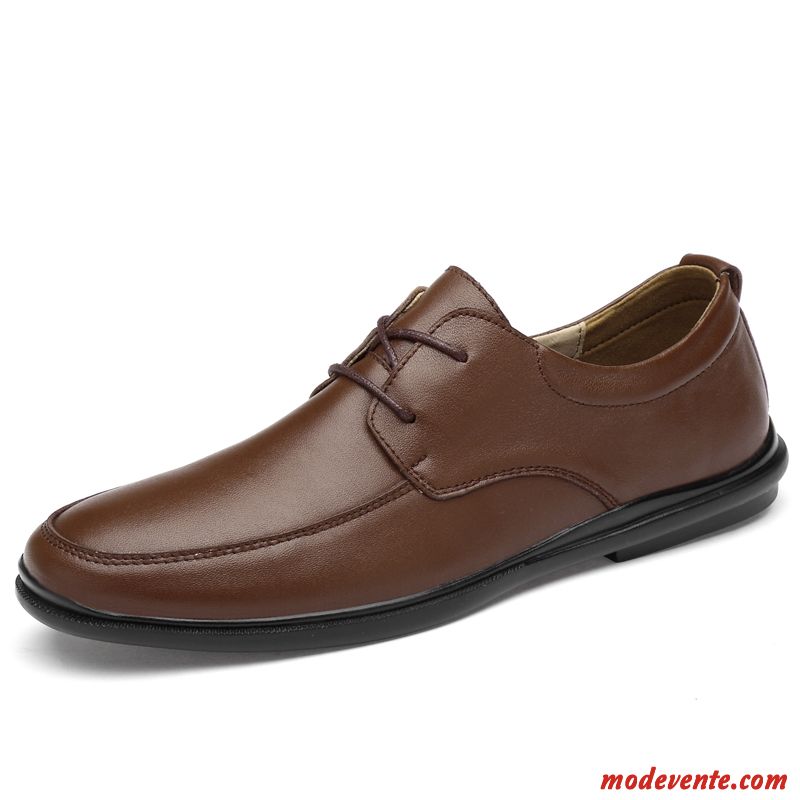 Chaussures De Ville Homme Cuir Véritable Bout Rond Printemps Angleterre Laçage Costume Formel Noir