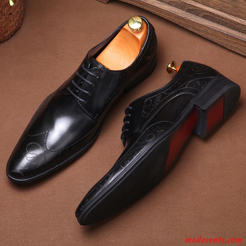 Chaussures De Ville Homme Cuir Véritable Laçage Angleterre Respirant Mariée Chaussures En Cuir Noir