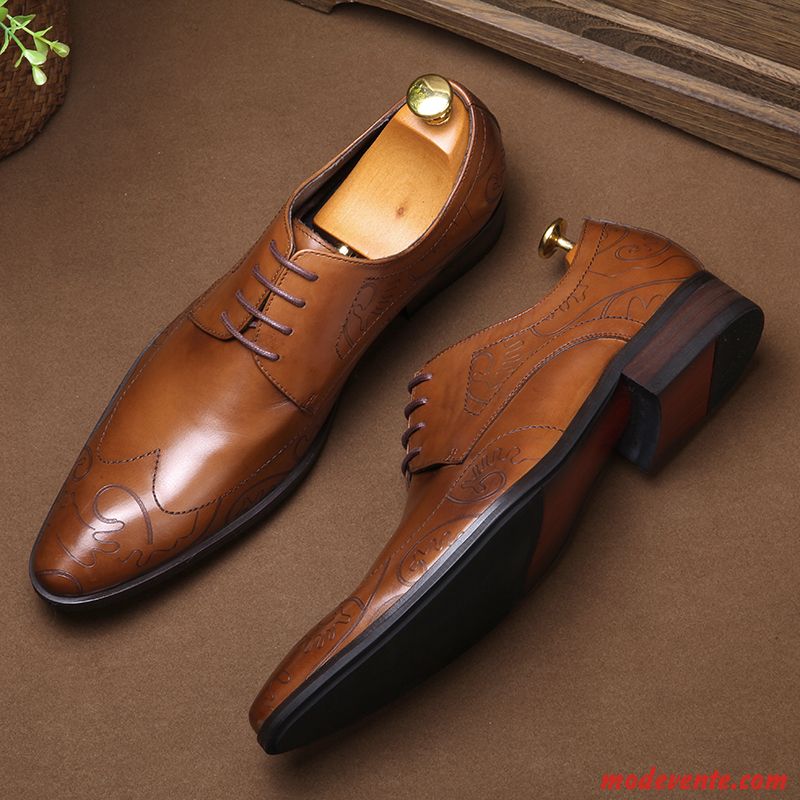 Chaussures De Ville Homme Cuir Véritable Laçage Angleterre Respirant Mariée Chaussures En Cuir Noir