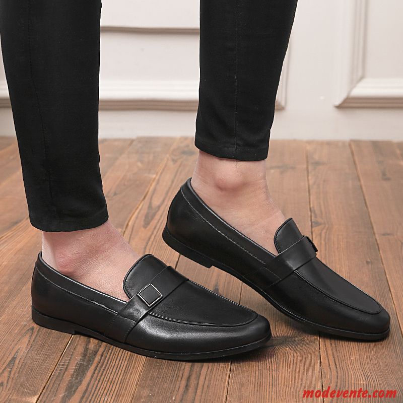Chaussures De Ville Homme Cuir Véritable Mocassin Chaussures En Cuir Mode Été Décontractée Noir