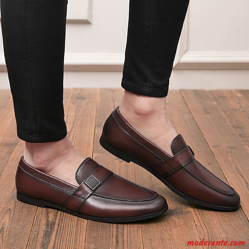 Chaussures De Ville Homme Cuir Véritable Mocassin Chaussures En Cuir Mode Été Décontractée Noir