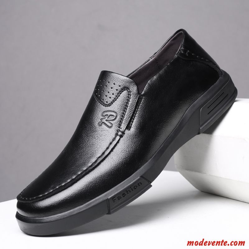 Chaussures De Ville Homme Cuir Véritable Tendance Angleterre Printemps Slip-on Tous Les Assortis Noir