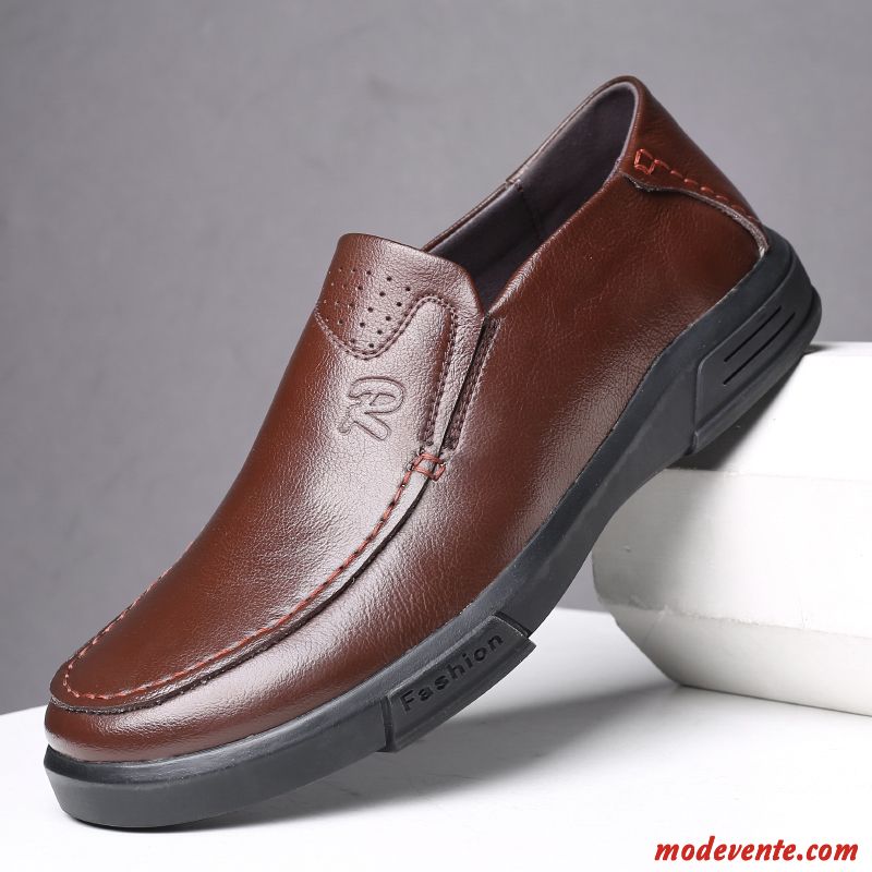 Chaussures De Ville Homme Cuir Véritable Tendance Angleterre Printemps Slip-on Tous Les Assortis Noir