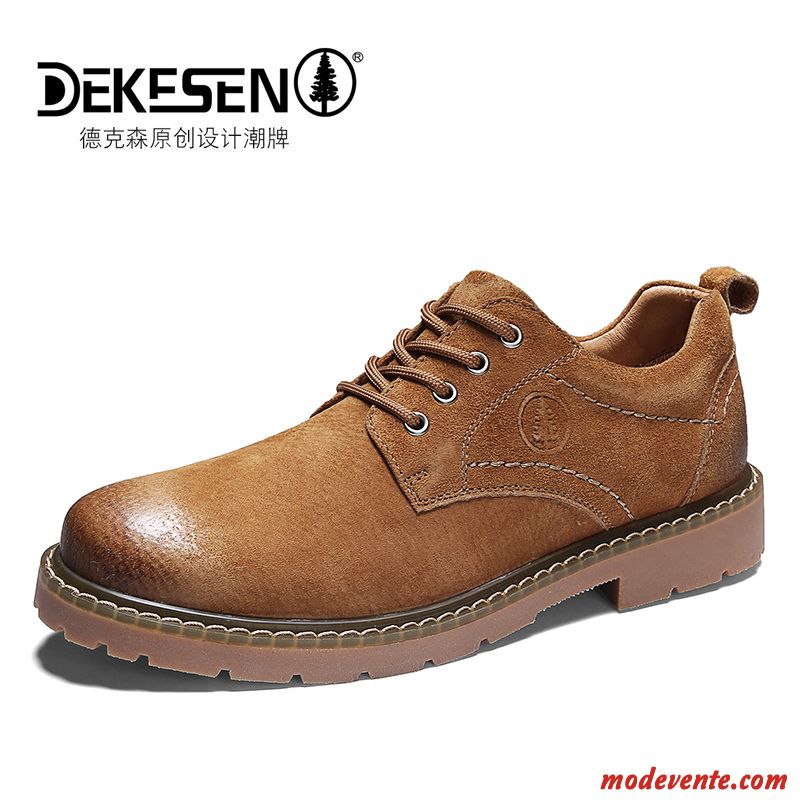 Chaussures De Ville Homme Décontractée Angleterre Gros Cuir Véritable Martin Tendance Marron