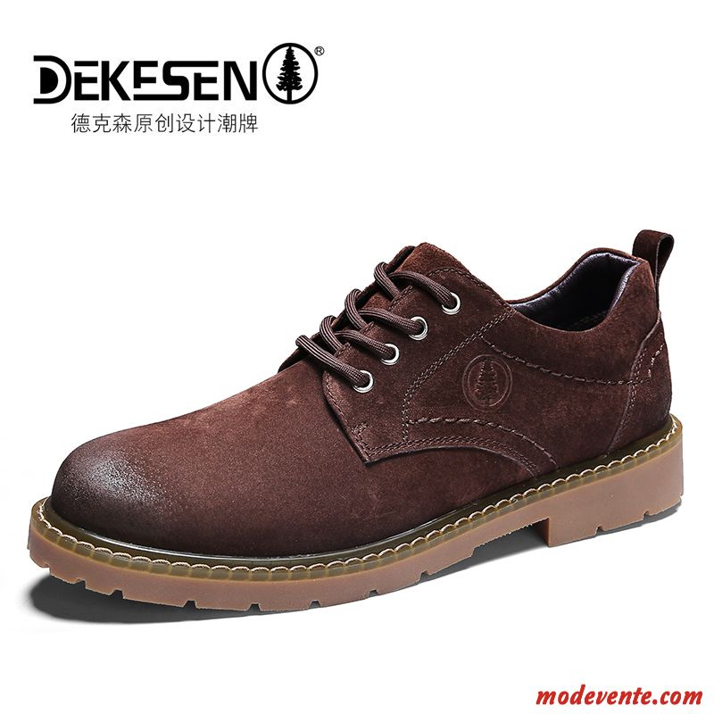 Chaussures De Ville Homme Décontractée Angleterre Gros Cuir Véritable Martin Tendance Marron