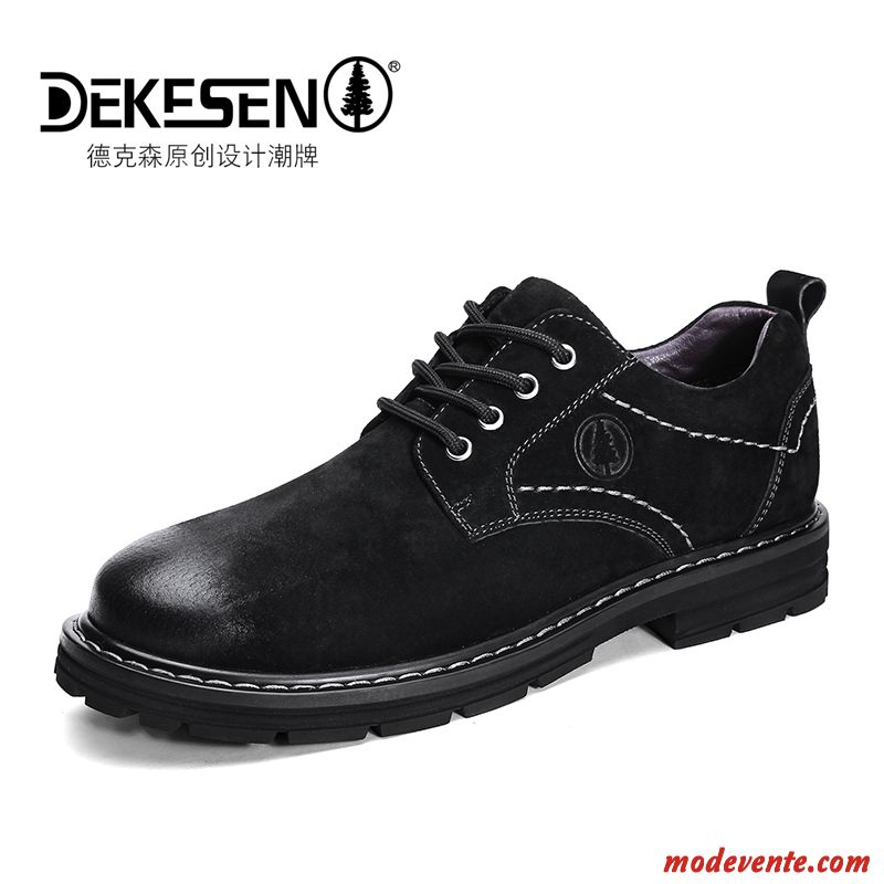 Chaussures De Ville Homme Décontractée Angleterre Gros Cuir Véritable Martin Tendance Marron