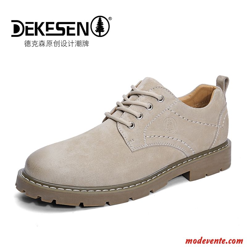 Chaussures De Ville Homme Décontractée Angleterre Gros Cuir Véritable Martin Tendance Marron