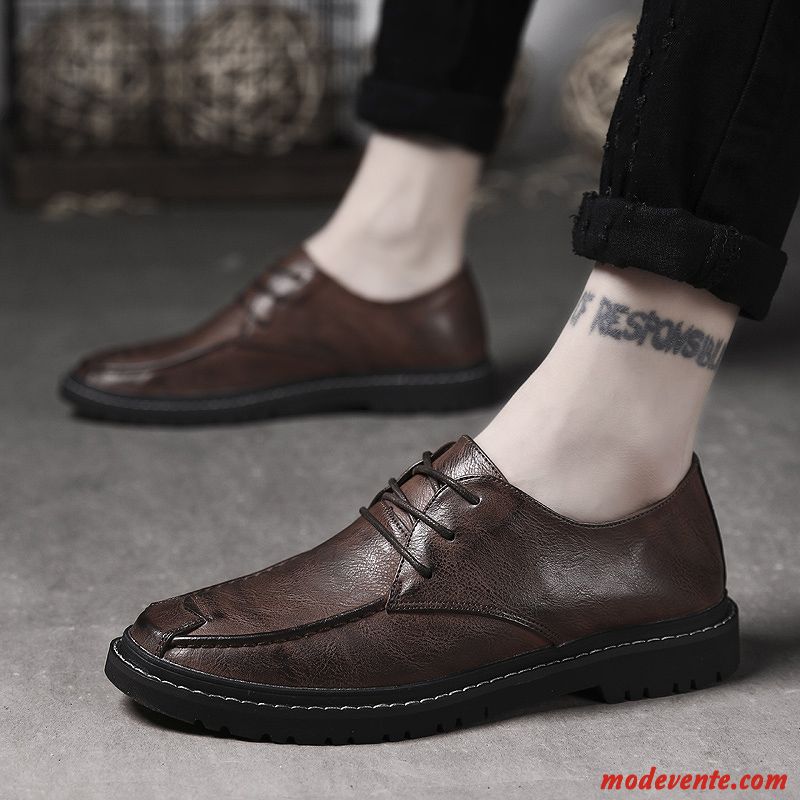 Chaussures De Ville Homme Décontractée Tous Les Assortis Chaussures En Cuir Printemps Tendance Angleterre Brun