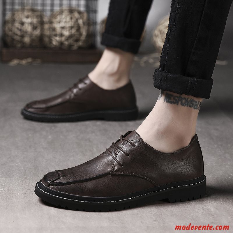 Chaussures De Ville Homme Décontractée Tous Les Assortis Chaussures En Cuir Printemps Tendance Angleterre Brun