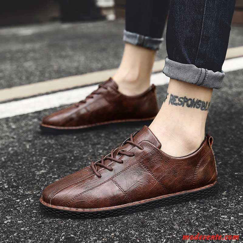 Chaussures De Ville Homme Décontractée Tous Les Assortis Chaussures En Cuir Printemps Tendance Angleterre Brun