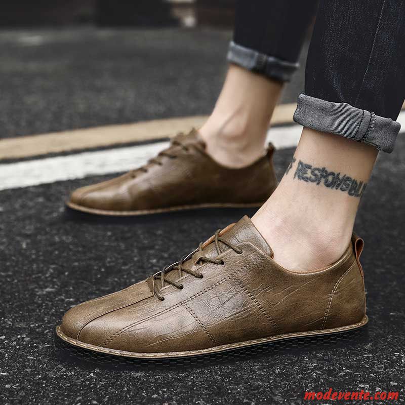 Chaussures De Ville Homme Décontractée Tous Les Assortis Chaussures En Cuir Printemps Tendance Angleterre Brun