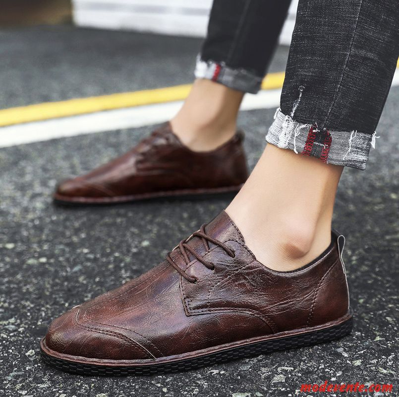 Chaussures De Ville Homme Décontractée Tous Les Assortis Chaussures En Cuir Printemps Tendance Angleterre Brun