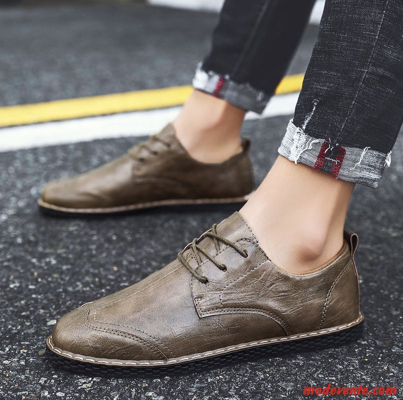 Chaussures De Ville Homme Décontractée Tous Les Assortis Chaussures En Cuir Printemps Tendance Angleterre Brun