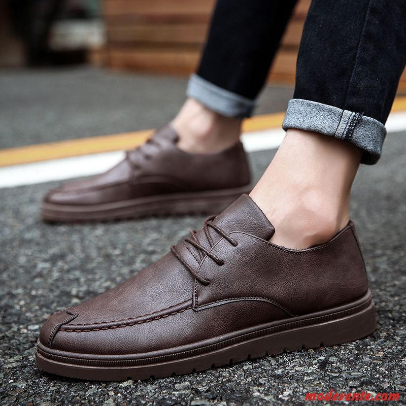 Chaussures De Ville Homme Décontractée Tous Les Assortis Chaussures En Cuir Printemps Tendance Angleterre Brun