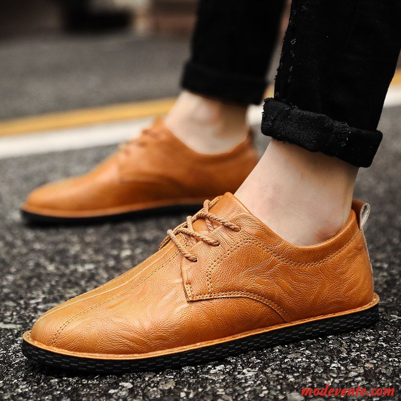 Chaussures De Ville Homme Décontractée Tous Les Assortis Chaussures En Cuir Printemps Tendance Angleterre Brun