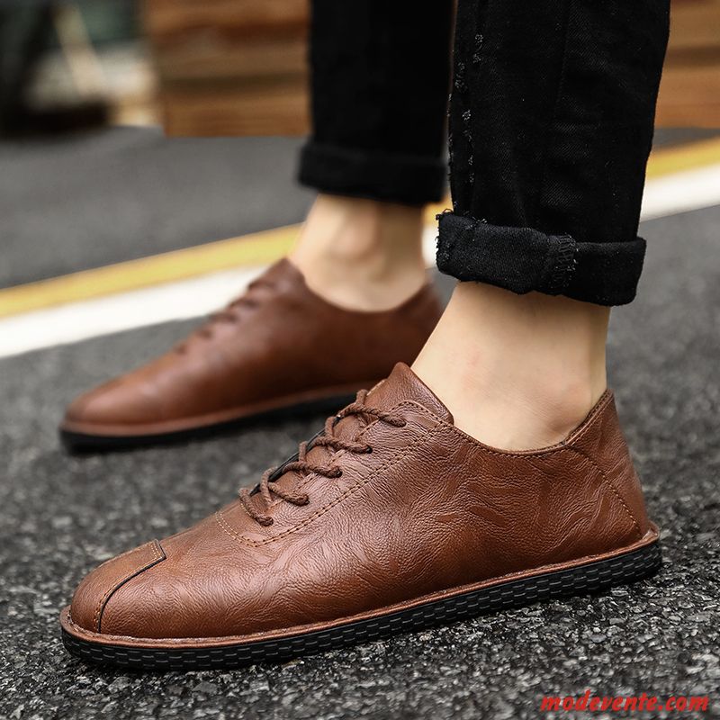 Chaussures De Ville Homme Décontractée Tous Les Assortis Chaussures En Cuir Printemps Tendance Angleterre Brun