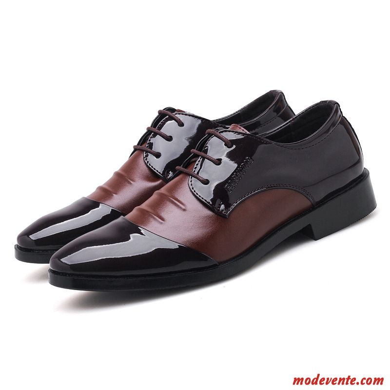 Chaussures De Ville Homme Laçage Chaussures En Cuir Mariée Grande Taille Gros Cuir Verni Marron